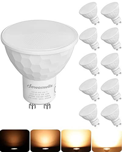 DEWENWILS 10 Pack GU10 LED Bulbs Dimmable, Warm White 2700K, 5W(50W Halogen Replacement), 120° Wide Beam Kitchen LED Spot Lights for Ceiling, 350LM Energy Saving Light Bulb for Lamp, CRI 80+