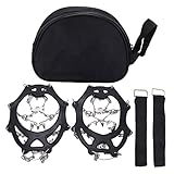 Ice Traction Cleats Shoe Crampons Snow Grips with 19 Spikes Storage Bag for Hiking Walking Mountaineering (M Adjustment Range: 32-50cm / 12.6-19.7in)