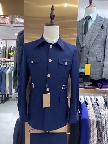 Men's Suit 2 Piece Solid Chinese Suits Single Breasted Mandarin Traditional Stand Collar Mens Suit2