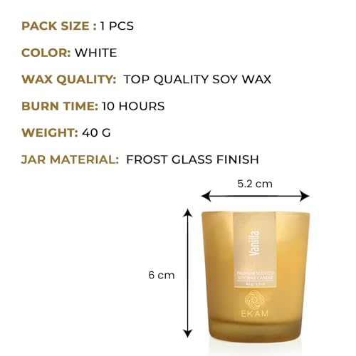 Image of EKAM Scented Frost Glass Votive Candle| Vanilla Scented| Luxury Fragrances| Ideal for Home Decor, Aromatherapy & Gifting| Soy Wax| Therapeutic| Smokeless| Sootless| 10 Hours Burn time |40 g