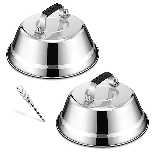 HaWare Campana para hamburguesa, 2 unidades, acero inoxidable, con mango de goma, para barbacoa, carne, queso, teppanyaki, exterior e interior, apto para lavavajillas, 16,8 x 6 cm