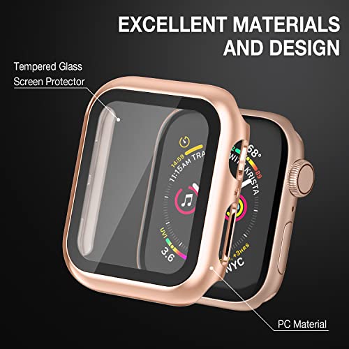 Image of Case Compatible with Apple Watch Series 9 Series 8 Series 7 41mm with Built-in Tempered Glass Screen Protector, All-Around Ultra-Thin Bumper Full Cover Hard PC Protective Case for iWatch, Rose Gold