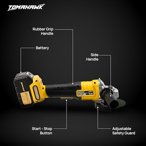 Image of Tomahawk TSG-1525 20V Brushless Cordless Angle Grinder with 2 x 3.0Ah Batteries & Charger | 4 Inch Disc | 3-Speed up to 8500 RPM | Trigger Lock