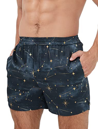 MANSPHIL 100% Mulberry Silk Boxer Short for Men, Fashion Printed Underwear Sleep Shorts Pajamas