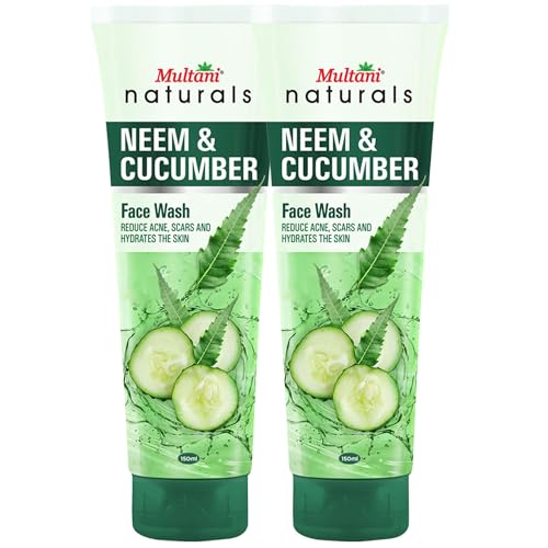 Image of Multani Naturals Neem & Cucumber Face Wash 150ml (Pack of 2) | Ayurvedic Herbal Cleanser Face Wash | Oil Control, Acne Care & Deep Cleansing | SLS & Paraben Free, Dermatologically Tested | For All Skin Types