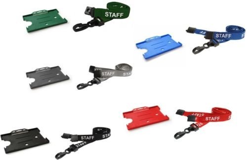(pk 25) Staff Neck Strap Lanyard with Matching ID Card Pass Badge Holder *Choose Colour* (Grey)