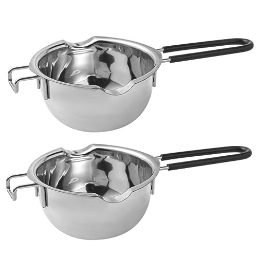 GRIRIW 2pcs Stainless Steel Chocolate Melting Pots Butter and Cheese Heating Bowls Handles for Baking and Homemade Treats