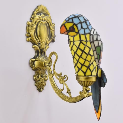 Applique murale style Tiffany lampe de chevet vitrail perroquet jaune - 7