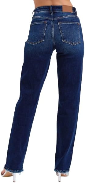 Judy Blue Mid Rise Straight Leg with Fray Hem 82622 (US, Numeric, 11, Regular, Regular, Dark Blue)