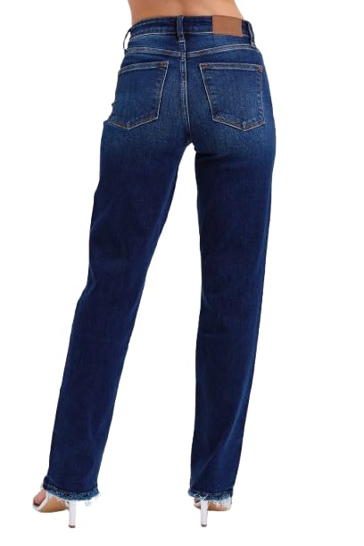 Judy Blue Mid Rise Straight Leg with Fray Hem 82622 (US, Numeric, 11, Regular, Regular, Dark Blue)2
