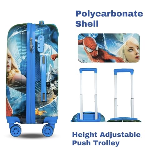 Image of ADSON Abs Kids Trolley 360 Rotating Luggage 360 Degree Wheels Spiderman Non-Breakable 20 Inch Kids Hardsided Suitcase with 4 Wheels, 360 Degree Wheel Travel Trolley Bag (Design 14)