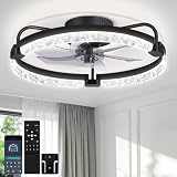OUTON 50cm Ventilador de Techo con Luz, Control Remoto y App, 3 Temperaturas de Color, 6 Velocidades Reversibles, Temporizador, Memoria, Lampara Ventilador Techo para Comedor Dormitorio, Negro