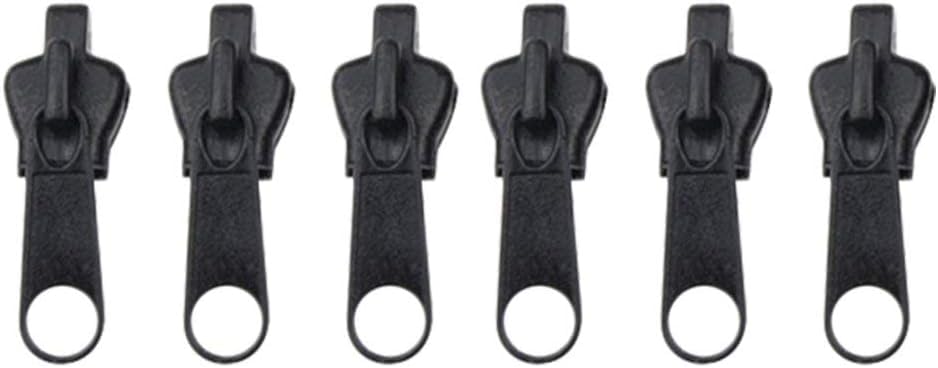 Calsgkspray 6Pcs Black Zippers Head Reusable Plastic Zip Puller Zip Slider Zipper Replacement Zipper Fixer Repair Durable Fasteners Sewing Notions and Supplies