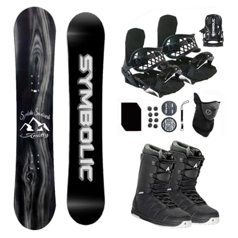 Symbolic Knotty Airtracks Men Snowboard & Bindings & Boots & Leash & Stomp & Gaiter Complete System Package Freeride Freestyle (150 cm, 10 Men(Eu43) at BLK+BLK Binding) Cover