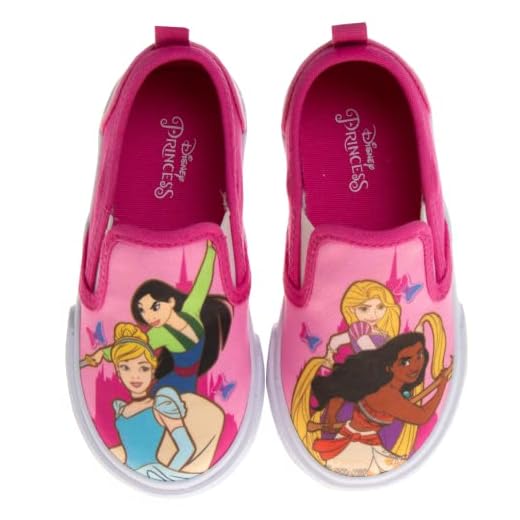 Disney Princess Shoes for Toddler Girls - Moana Cinderella Mulan Aurora- Kids Toddler Character Low top Slip-on Casual Tennis Canvas Sneakers (Toddler/Little Kid) (Pink) (Size 10 Toddler)