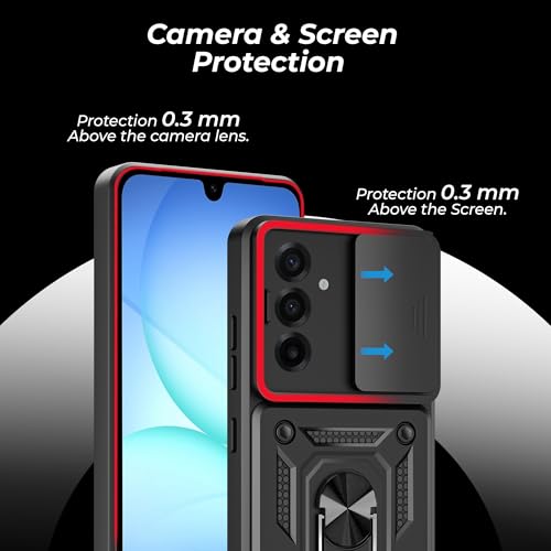Image of A rtistque Armor Bumper Back Case Cover for Samsung Galaxy A17 5G / F17 / M17 | Stylish Ring Holder & Inbuilt Stand | Sliding Camera Cover | Shockproof | Stylish Design | Samsung A17 Back Cover - Black