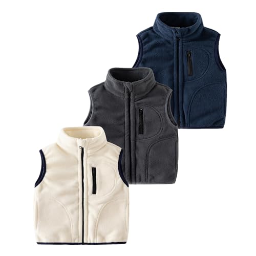 Vivobiniya Kid Boy's Full Zip Polar Fleece Vest Sleeveless Outwear Warm Jacket with Pockets 3-7Y2
