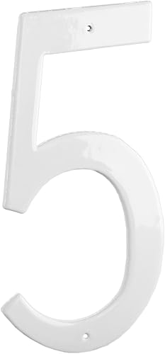 Montague Metal Products CSHN-6-5-W - Placa de aluminio para exteriores con número 5, pequeña, color blanco