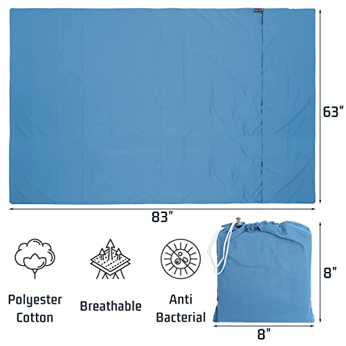 Fairyoung Sleeping Bag Liner Travel Sheet For Camping Breathable Sleep Hotel Compact Portable Sack Adult Lightweight Double Backpacking, Blue, X-Large 83''Lx63''W #TOP3