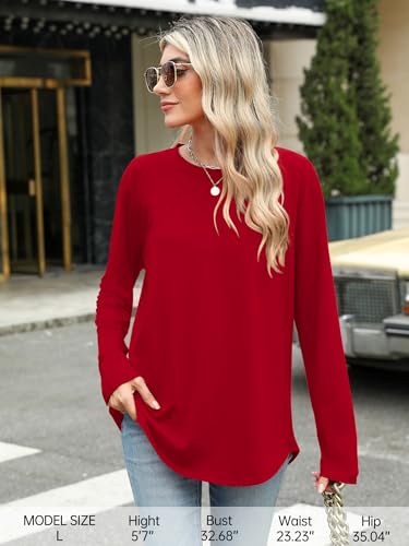 Image of Elesomo Womens Shirts Casual Crew Neck Short /Long Sleeve Tunic Tops Tees