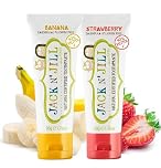 Jack N’ Jill Natural Certified Kids Toothpaste – Fluoride-Free Toddler & Baby Toothpaste with 40% Xylitol, No Sugar, Suitable from 6 Months+, Banana & Strawberry Flavour, Pack of 2 (50g Each)