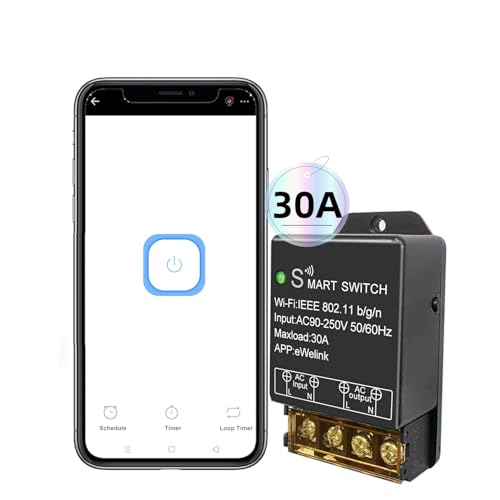 QIACHIP 30A Interruptor inteligente inalámbrico WiFi de alta potencia, módulo DIY control remoto ewelink APP, temporizador, compatible con Alexa y Google Home