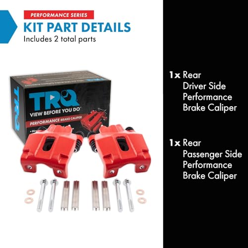 Image of TRQ Rear Performance Brake Caliper Set Red Compatible with 2001-2010 Ford Explorer 2003-2010 Explorer Sport Trac 2003-2007 Jeep Liberty 2003-2006 Wrangler 2003-2005 Lincoln Aviator Mercury Mountaineer