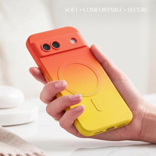 Image of amazon basics Gradient Mag-Safe Case for Google Pixel 8A | Soft Silicone Shockproof Cover with Camera Protection | Slim Lightweight Design | Smooth Touch & Durable - Orange & Yellow