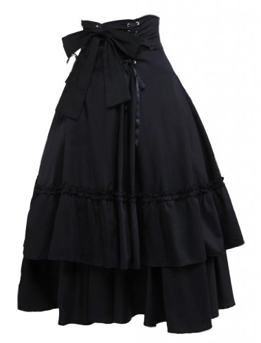 M4U Womens Cotton Black Polka Ruffled Lace Bottom Lolita Skirt3