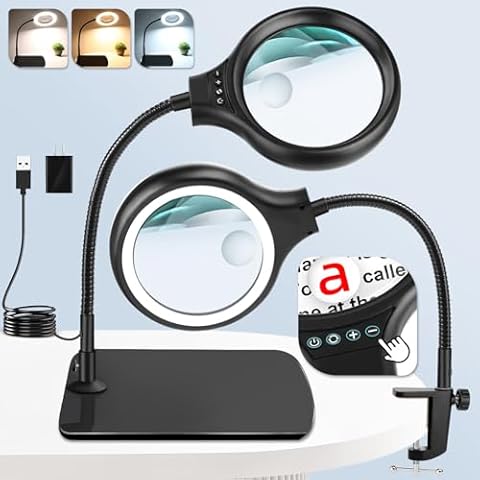 NZQXJXZ Large 20X 10X Magnifying Glass with 36 LEDs Light and Stand 2 in1 Magnifying Lamp with Large Base and Clamp, 3 Color Modes and Stepless Dimmable, Hands Free Desk Magnifier for Close Work Cover