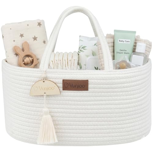 Image of Yunioo Baby Diaper Caddy Organizer, Portable Nursery Storage Basket with Sturdy Handle Diaper Caddy Basket, Car Caddy for Diapers and Baby Wipes, Newborn Essentials