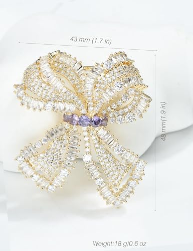 Image of Elegant Love Bow Brooch Micro Pave Cubic Zirconia Bowknot Wedding Bride Mother Brooch Pin Ribbon Shape Jewelry Brooch Breastpin