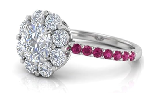 Image of Choose Your Gemstone Flower Halo Diamond CZ Ring 925 Sterling Silver Round Shape Halo Engagement Rings Everyday Jewelry Wedding Jewelry Handmade Gifts for Wife US Size 4 to 12