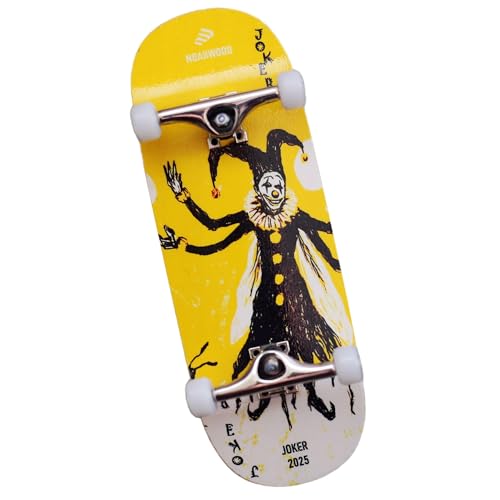 NOAHWOOD 2025 15s PRO Fingerboard Complete (5-Layer Colour Maple Wooden Pro Concave 35 x 98mm Handmade Deck + 34mm Prince 3G Silver Truck + Crown White Wheels iii) Yellow Joker