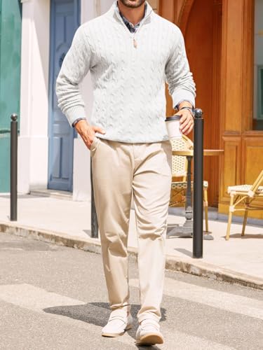 Runcati Mens Quarter-Zip Pullover Sweater Cable Knitted Stand Collar Winter Casual Warm Twisted Knitwear Sweaters4