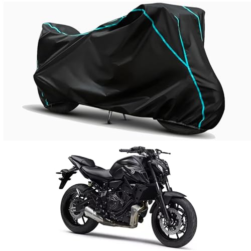 Image of Waterproof Bike Body Cover Compatible for | Yamaha MT-07 | Taffeta Fabric, Sky Piping Design, Bottom Elastic Fit | Dustproof, Sun UV & Rain Protection for All Weather.