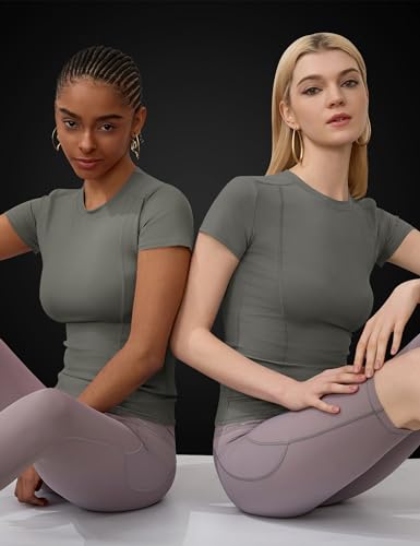 IECCP Womens Basic Short Sleeve Slim Fit T Shirts Soft Crewneck Tee Summer Cute Gym Yoga Running T Shirt Stretchy Work Out Top Sports T-Shirts Summer Tee Gray S - Image 4