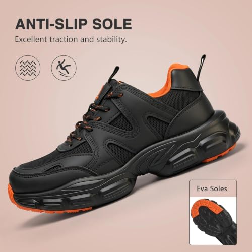 Image of Hogent Steel Toe Shoes for Men Women, Wide & Non-Slip Work Shoes
