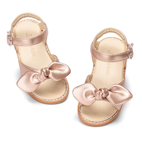 Image of THEE BRON Toddler Girls Sandals Wedding Flower Girl Dress Shoes Open Toe Flats