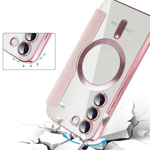 QIWEIQING Magnetic Case for Samsung Galaxy S23 Compatible with MagSafe, PU Leather Wallet Cover with RFID Blocking Credit Card Holder Transparent Case for Samsung Galaxy S23. Rose Gold JDC - Image 5