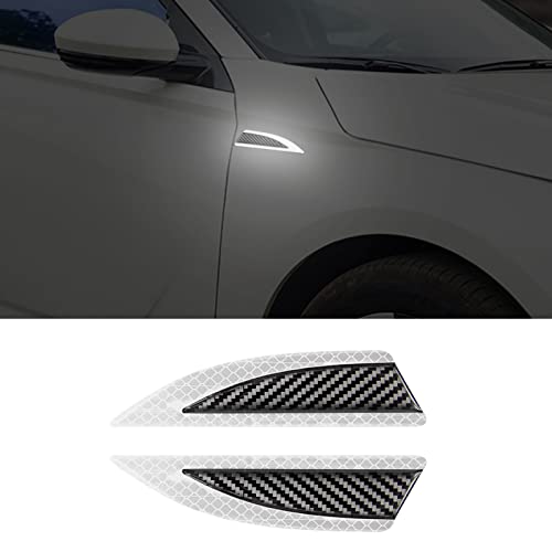 LANZMYAN Car Safety Reflective Trim Sticker Carbon Fiber Side Marker Safety Warning Anti-Collision Strip Protection Reflector Guard for Car SUV Pickup Truck,Exterior Accessories(2PCS,White)