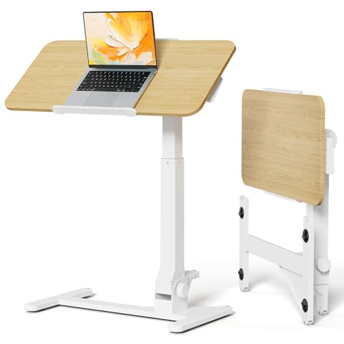 Image of JOY worker Foldable Overbed Bedside Table, 180 Tiltable Mobile Standing Desk with Wheels, 31.5 inch Height Adjustable Rolling Laptop Desk for Home & Hospital Use, Easy Storage, Maple