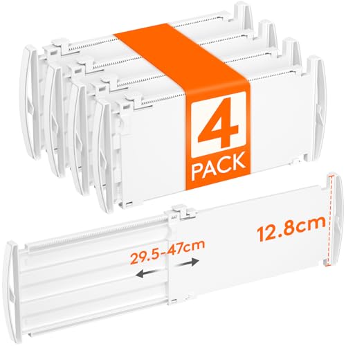 Lifewit 4 Pack 5 High Drawer Dividers 30-47cm/11.5-18.5 Adjustable Drawer Dividers for Clothes Expandable Kitchen Drawer Dividers Organisers Drawers Separators for Bathroom/Bedroom/Office White
