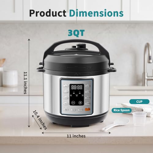 Image of OLIXIS 10-In-1 Electric Pressure Cooker, 3 Quart Multi Cooker for Rice, Stew and Steam, Small Programmable Stainless Steel Pot with Slow Cook Function and Ceramic Inner Pot
