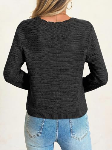 Image of Saodimallsu Womens V Neck Cardigan Sweaters Button Up Cropped Boho Knit Long Sleeve Loose Trendy Sweater Tops