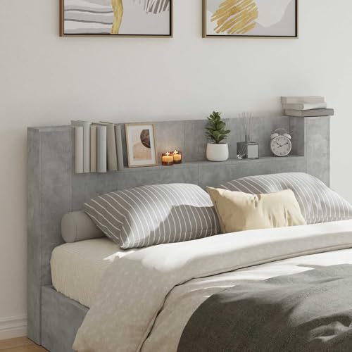 Teenpull Armario de cabecera con iluminación LED y estante de hormigón, 180 x 16,5 x 103,5 cm, panel de pared de madera con espacio de almacenamiento para dormitorio, habitación de invitados