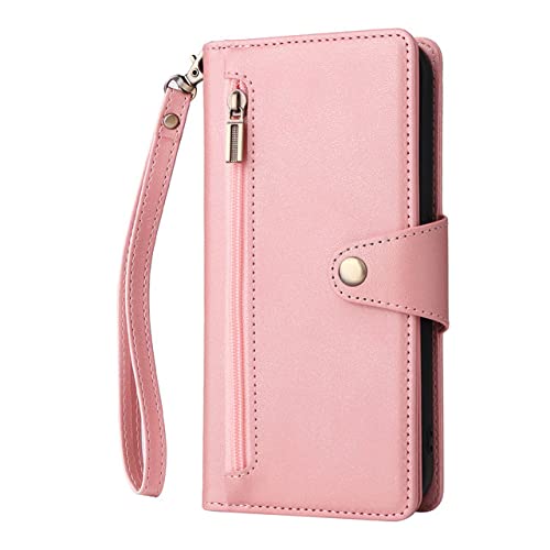 Étui portefeuille iPhone 13 en finition soignée rose avec fentes cartes