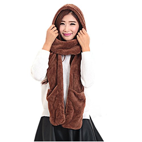 F-eshion - Guantes de Felpa para Bufanda (3 en uno), Bufanda, marrón, Talla única