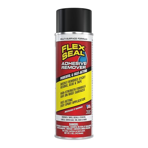 Flex Seal Adhesive Remover Spray Heavy Duty Multi-Surface Residue Cleaner for Stickers Labels Decals Tape & Super Glue; Safe on Glass Plastic Metal Painted Finishes Sealed Wood 5 oz 1-Pack