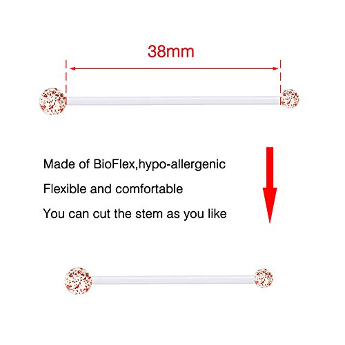 JFORYOU Pregnancy Maternity Flexible Bioplast Long Belly Button Rings Navel Retainer Body Piercing 14G 1&1/2 Inch Length Varied Style3